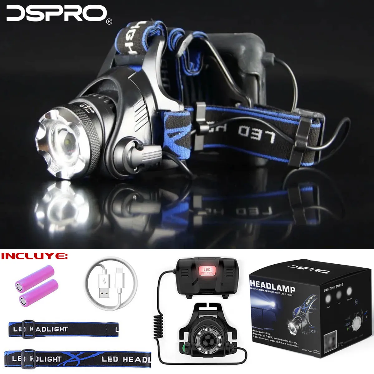 DSPRO Linterna Cabeza Recargable - Imagen 9