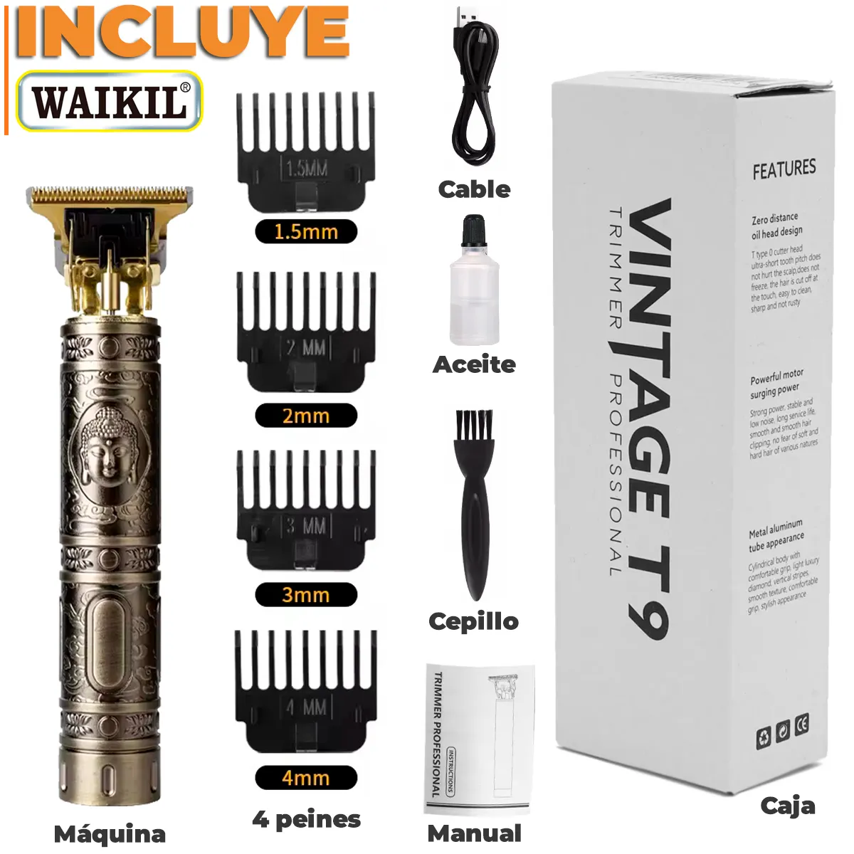 WAIKIL Máquina Afeitar Vintage T9 - Imagen 4